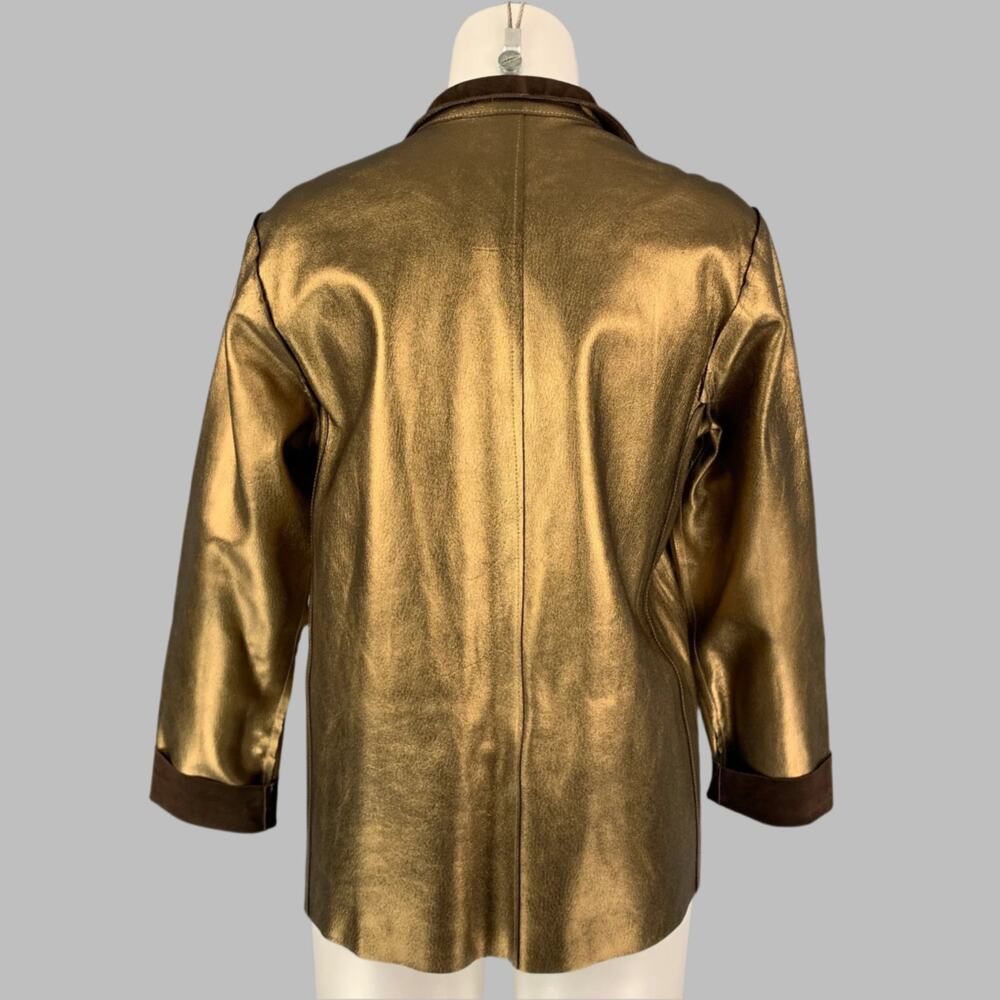 YVES SAINT LAURENT by TOM FORD Size L Gold & Brown Leather Reversible Jacket - Picture 4 of 5